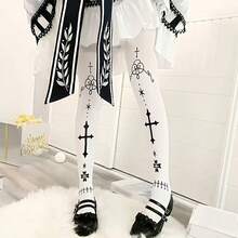 1Pair Of Spring And Summer Fashionable, Beautiful, And Uniquely Printed High-Waisted Over-The-Knee Women's Socks, Lightweight, Soft, And Snug-Fitting - Multicolor - View 1