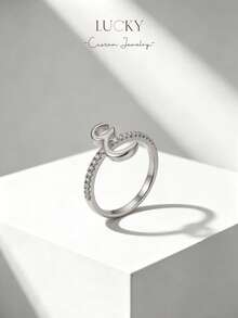 LUCKY Minimalist Style Rhinestone Engraved 18K Ring Twist Chain Personalized Rhinestone Ring Her Perfect Gift Customizable Minimalist Daily Style, Product Includes Gift Box, Valentine's Day Gift, Birthday Gift, Mother's Day Gift, Daily Gift - Text Ring - View 18
