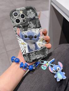 Disney Has Authorized, Phone Case - Chain Set, The Stitch Lilo & Stitch Phone Case Plus A Silicone 3D Or Fluffy Style Stitch Bracelet With Metallic Ring Removable Bracelet, Stitch And Angel Pattern, Compatible With Iphone 17/16/15/14/13/12/11/XS/XR/X Plus Pro Max, Wavy Design Phone Case For Girl, A Stylish Cartoon Summer Phone Case, The Perfect Gift Choice, Phone Protection, Durable Phone Cover, Great Gift For Friends And Family - 白色款式B - 查看 2