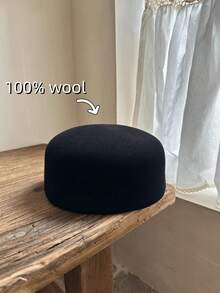 100% Wool British Retro Wool Pillbox Hat, Brimless Round Box Cap, Domed Small Hat, Fashionable French Black European And American Beret - màu đen - Xem 4