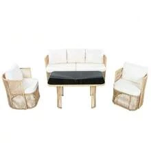 4-Tier PE Rattan Garden Furniture Set With 3-Seater Sofa, 2-Seater Chair And Glass Table – Outdoor Lounge Set With Polyester Sofa, Steel And Glass Table For Patio And Balcony - 米色 - 查看 9