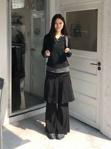 甜美酷炫金属扣褶裥长裤 春季黑色 - 黑色 - 查看 9