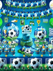 Football Birthday Party Decorations, Including Plates, Napkins, Cups, Tablecloth, Cake Toppers, Honeycomb Balloons, Suitable For 24 People - Multicolor - View 2