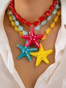 1件海洋风多巴胺亚克力海星吊坠项链，适合女士夏季海滩、派对佩戴 - 海星2 - 查看 1