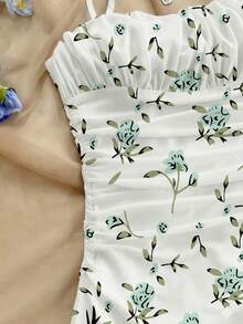 Floral Print Halter Neck Jumpsuit Dress, Fashionable & Elegant, Suitable For All Seasons, Youth Summer Outfit - Multicolor - View 5