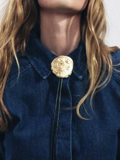1 pieza Joyería gruesa estilo vaquero occidental con collar de rosa cóncava y convexa, cadena de cuello redonda de metal irregular de lujo ligero retro estilo europeo y americano, ajustable