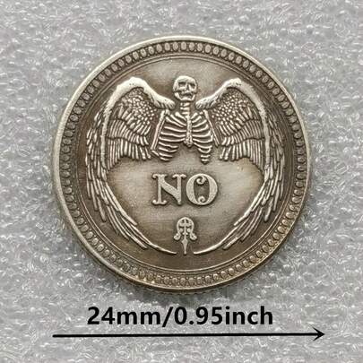 1pc Decision-Making Lucky Coin - Printed With "Yes" And "No" On The Front And Back Respectively, Made Of Antique Silver-Gray Metal Material With Floral Pattern Decoration. This Is A Collectible Souvenir Item And Also A Perfect Gift.