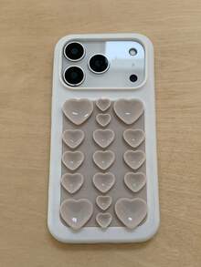 1个可爱韩版多巴胺爱心手机壳+吸盘贴纸支架，兼容 17 Pro Max 16 15 13 12 11 Pro Max Plus 17 Air，柔软硅胶后盖 - 白棕 - View 2