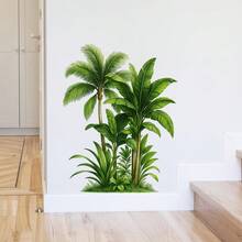 热带绿色植物、棕榈树和龟背竹叶，墙贴，可移除自粘防水PVC贴纸，适用于卧室、客厅、办公室和家居装饰。 - 牆貼 - 查看 1