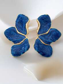 1 Pair Gold Metal Leaf Earrings, Suitable For All Occasions - Dark Blue - View 3