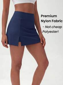 RRIVE Solid High Waisted Tennis Athleisure Skirt With Built-In Shorts A-Line Skirt Quick Dry Athletic Skort Preppy Mini Skirt For Tennis Yoga Golf Pickleball Running Summer Spring Outfits Vocation Outfits Workout Bottoms - Màu xanh hải quân - Xem 3
