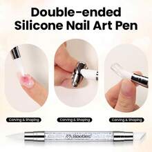 5 In 1 3D Solid Builder Nail Gel Beetles, Snowy Cone Non-Sticky Hand Extension Gel Set, With Rhinestones Pearls Glue & Double-Head Sculpture Pen, Beginner Friendly DIY Salon Manicure, UV LED Lamp Cured Required For Women - Gel đắp móng màu trắng đặc - Xem 6