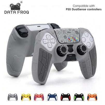 Étui de protection en silicone souple compatible avec la manette DualSense de Data Frog, housse antidérapante avec capuchons de pouce