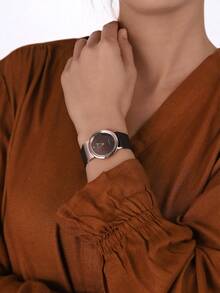 CITIZEN EG7072-19X 女士腕表，玫瑰金钛金属表壳，棕色表盘，蓝宝石水晶表镜，真皮表带，优雅正装腕表，送给她的完美礼物 - 黑色 - 查看 4