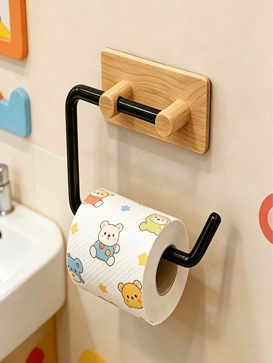 1/2 chiếc giá đựng giấy vệ sinh treo tường kiểu hiện đại, vân gỗ, không cần khoan, tự dính, thích hợp cho nhà bếp/phòng tắm, có thể đựng giấy vệ sinh, màng bọc thực phẩm, làm bằng nhựa vân gỗ chắc chắn.