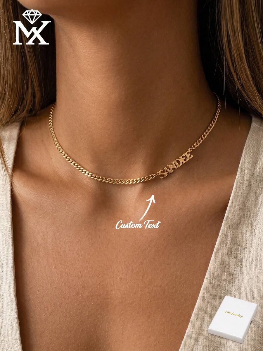 Personalized Name Necklace Pendant Chain, Birthday Gift Jewelry, Side Name Choker For Women - Multicolor - View 1