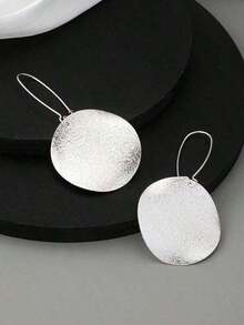 Round Drop Earrings - Silver - View 5