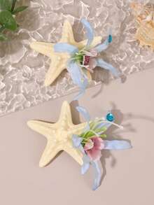 2pcs/Set Ocean Style Starfish Artificial Flower Hair Clips, Elegant Crocodile Clip Starfish Flower Hair Pins, Beige Starfish, Accessories For Girls Daily Life, Beach Vacation, Beach Photography, Ocean Themed Party, Princess Party, Ocean Style Wedding - Multicolor - View 1