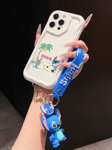 Disney Has Authorized, Phone Case - Chain Set, The Stitch Lilo & Stitch Phone Case Plus A Silicone 3D Or Fluffy Style Stitch Bracelet With Metallic Ring Removable Bracelet, Stitch And Angel Pattern, Compatible With Iphone 17/16/15/14/13/12/11/XS/XR/X Plus Pro Max, Wavy Design Phone Case For Girl, A Stylish Cartoon Summer Phone Case, The Perfect Gift Choice, Phone Protection, Durable Phone Cover, Great Gift For Friends And Family - Màu trắng kiểu A - Xem 3