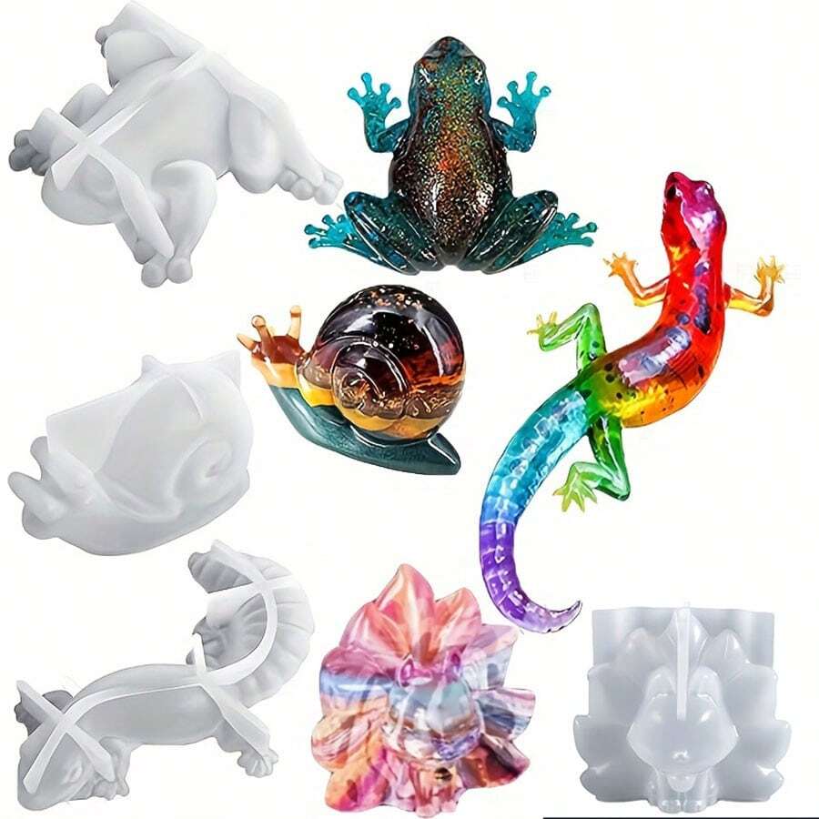 Bộ 4 khuôn silicon 3D hình động vật bằng nhựa | Thằn lằn, Ếch, Ốc sên, Cáo chín đuôi dùng để làm đồ thủ công bằng nhựa, nến, trang sức. - Bộ 4 khuôn đúc tượng ếch, thằn lằn, ốc sên, cáo chín đuôi. - Xem 1