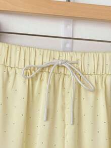 Pantalón Palazzo Mujer Brillante Con Strass Integrados, Cintura Elástica Con Cordón, Bolsas Laterales, Contorno Favorecido De Caderas, Corte Amplio Recto Fluyente, Tejido Satinado Suave Ligero, Estilo Elegante Brillante Para Noche Y Uso Diario - Amarillo - Ver 4