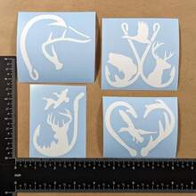 4 Pack Hunting Decals - Land, Air, Sea Wildlife - Includes Deer Antler, Duck, Fishing Hook Designs - White, Approx. 3.5 Inch - D - View 4
