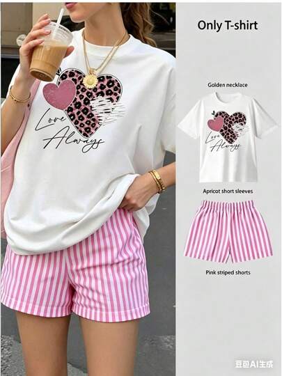 Se vende como una sola camiseta, no como un conjunto. Camiseta de manga corta para mujer en estilo retro americano con estampado. Suave, cómodo y versátil. Adecuado para Pascua y la Semana Santa.