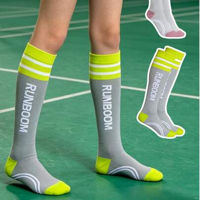 1 Pair Sports Knee-High Socks, Athletic Socks, Compression Socks, Non-Slip, Shock-Absorbing, Odor-Resistant, High Elasticity, Suitable For Running, Yoga, Pilates, Hiking, Football Training, Youth Sports, Student PE