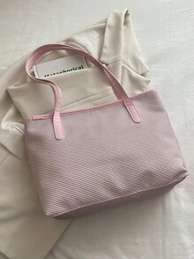 奢华简约大容量单肩包，女士秋冬新款时尚百搭复古手提包 - 粉色 - 查看 11