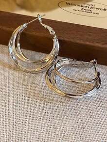 1对时尚简约独特夸张百搭几何多层圈形耳环，适合女性日常、节日、派对佩戴 - 幾何圈 - 查看 7