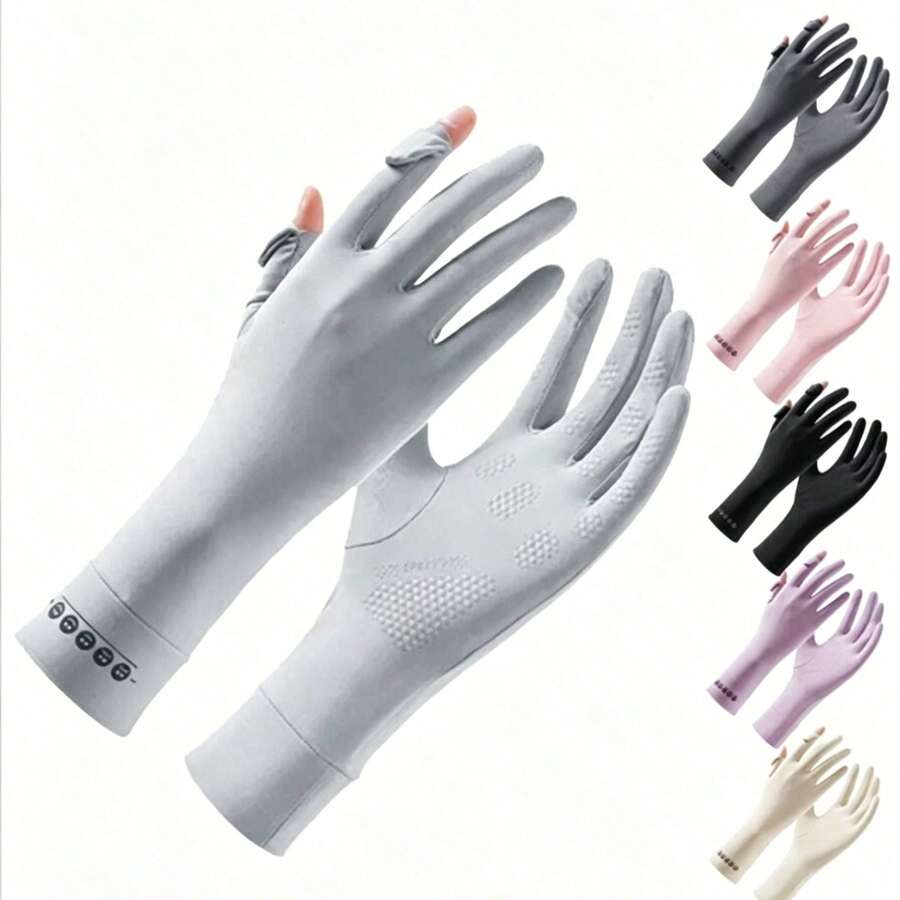 Summer Long Ice Silk Sun Protection Gloves, Flip-Up Fingerless Design With Touchscreen Support, Breathable Ice Silk Fabric, Non-Slip And Wear-Resistant. Suitable For Cycling, Driving, Outdoor Activities, Specialized UV-Protection Thin Gloves For Riders And Drivers. - Multicolor - View 1