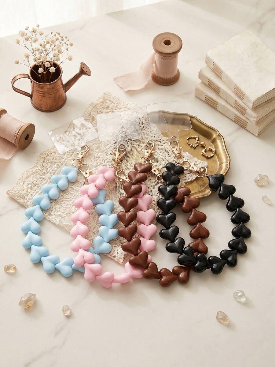 Cute Heart Beaded Phone Lanyard, Macaron Color Wrist Strap - Multicolor - View 1