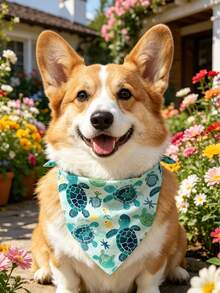 Sea Turtle Print Pet Bandana, Summer Ocean Style Pet Triangle Scarf, Soft Breathable Adjustable Neckerchief For Small Medium Large Dogs Cats, Beach Vacation Photo Prop - Multicolor - View 7