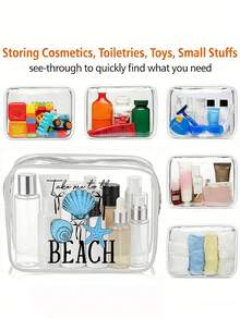 Túi đi biển chống thấm nước bằng PVC in chữ "Take Me To The Beach" với vỏ sò và sao biển, túi đựng mỹ phẩm PVC, túi đựng đồ du lịch PVC có khóa kéo - Túi đựng đồ trang điểm và đồ dùng vệ sinh cá nhân nhẹ, chống phai màu, unisex, hộp đựng mỹ phẩm xách tay được TSA chấp thuận, thiết kế dễ lau chùi, lý tưởng cho các bà mẹ, giáo viên, bạn bè, y tá, trường học, kỳ nghỉ, du lịch, quà tặng Ngày của Mẹ, vật dụng cần thiết cho mùa hè. - Nhiều màu - Xem 5