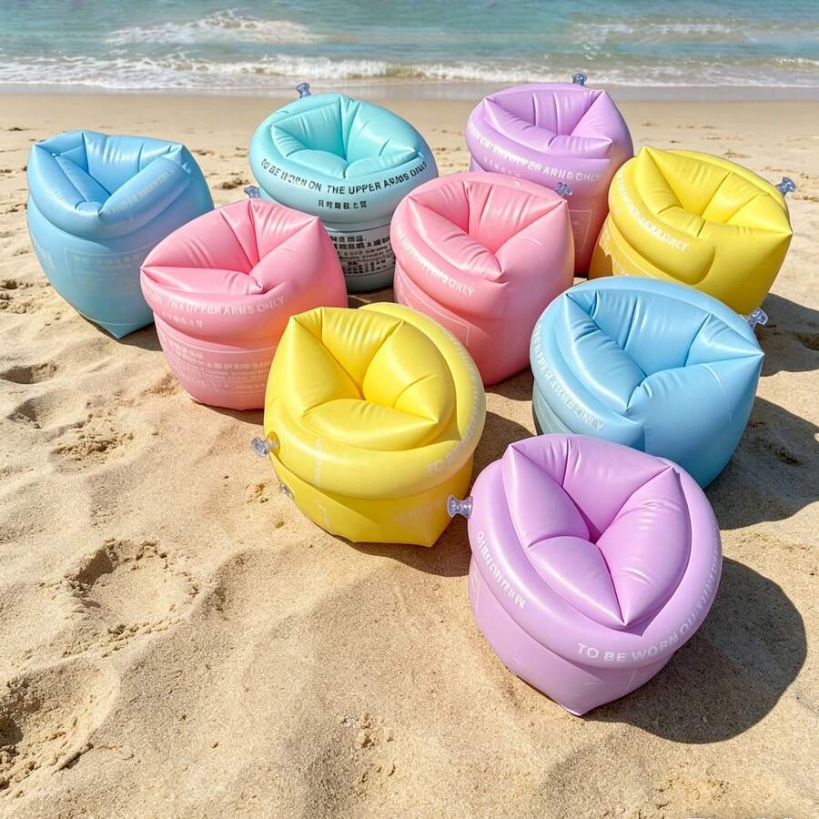 2pcs Newest Macaron Color Inflatable Arm Floats, Suitable For All Ages Swimming Arm Bands, PVC Water Floating Sleeves, Summer Swimming Training Aids, Swimming Pool & Beach Accessories, Pool Inflatable, Beach Essentials, Pool Float - Multicolor - View 1