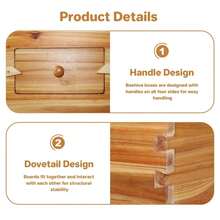 Caja de colmena Langstroth de cedro mediana de 10 cuadros con ventana de observación acrílica – Preensamblada, recubierta al 100% con cera de abejas, incluye cuadros y láminas de cera – Montaje fácil a presión para apicultura - B - Ver 7