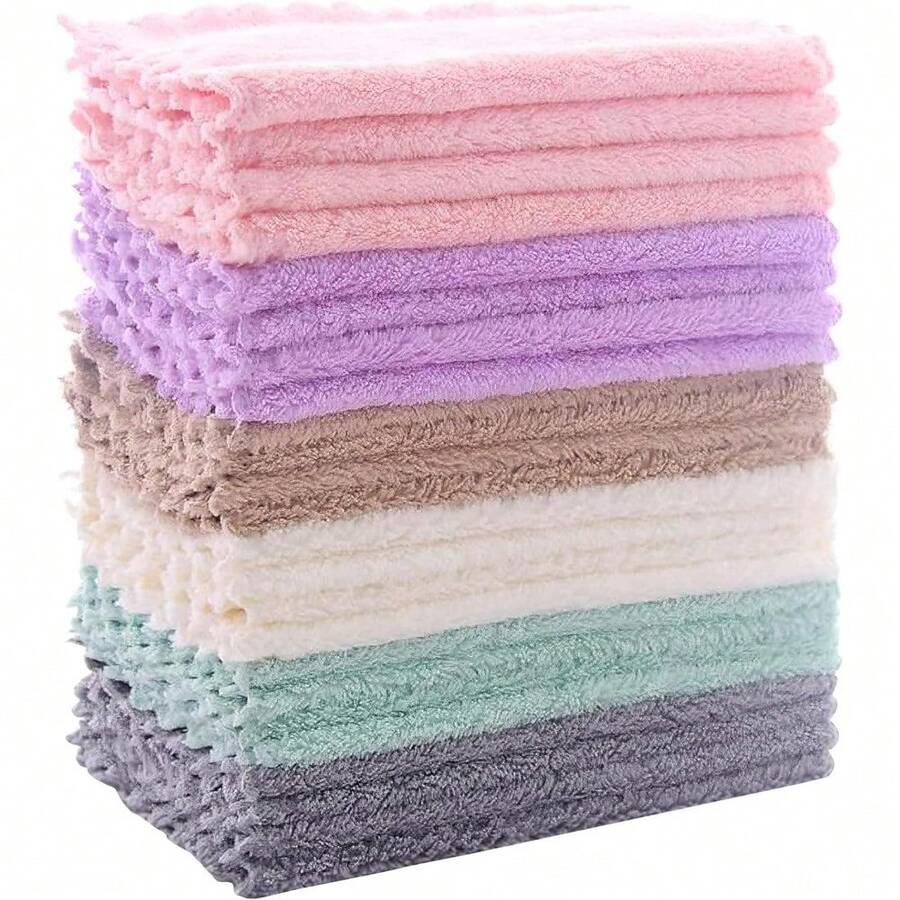 24 Pack Kitchen Dishcloths - Does Not Shed Fluff - Reusable Dish Towels, Dish Cloths, Super Absorbent Coral Fleece Cleaning Cloths, Nonstick Oil Washable Fast Drying, 7 X 9 Inch (Multicolor) - Nhiều màu - Xem 1
