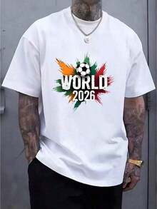 Camiseta de Fútbol Mundial para Hombre 2026, con Diseño de Textura Cepillada - Camiseta Casual de Manga Corta y Cuello Redondo para Verano, Temática de Fútbol Global, Lavable a Máquina, Artículos para Fans - Blanco - Ver 5