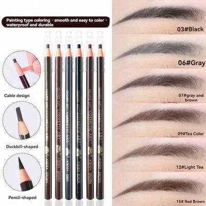 1PC 1818 Bút kẻ lông mày dạng kéo, bền, chống nước, chống mồ hôi, không phai màu, không lem, định hình lông mày chính xác, phù hợp cho người mới bắt đầu không có kỹ năng xé, kéo, cắt và gọt bút chì.