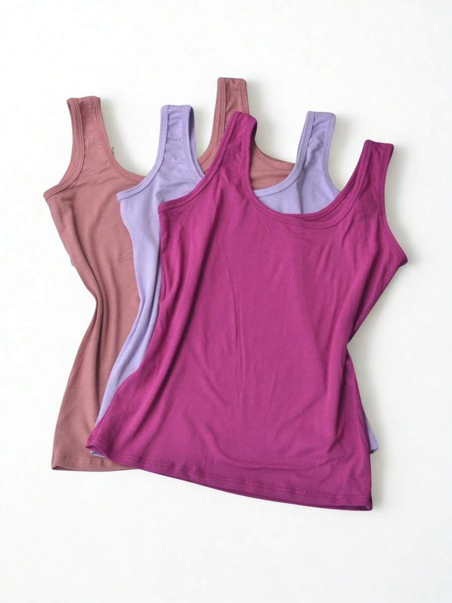 Kit 3 Women's Tank Top With Wide Strap Lisa Viscolycra P To G1 Plus Size - Lilac and Fuchsia Rose - View 1