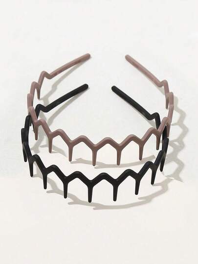 2条装女士纯色橡胶漆13齿发箍，固定碎刘海，增加发量，简约时尚的日常发饰