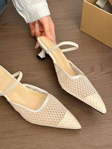 Giày sandal cao gót mũi nhọn màu trơn tối giản thanh lịch, thích hợp cho mùa hè. - trắng - Xem 3