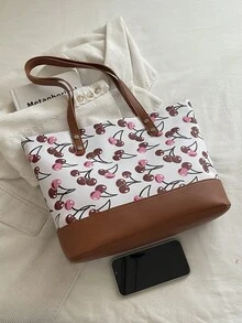Cute Cherry Print Tote Bag - White - View 8