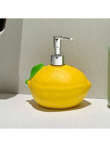 1pc Creative Lemon Shaped Resin Lotion Bottle, Bathroom Countertop Liquid Soap Dispenser, Shower Gel Storage Bottle - Yellow - View 8