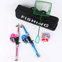 Double Rod & Reel Set Telescopic Fishing Poles With Push Button Closed Reels Tackle Box Landing Net & Storage Bag Combo - Royal Blue - View 2