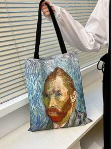 梵高大容量印花手提包，星夜夏季单肩包，杏花图案单肩手提包 - 彩色 - 查看 12