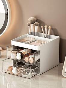 1pc Drawer-Style Plastic Desk Organizer, Multi-Functional Storage Box For Makeup Brushes, Lipsticks, Skincare Products - A - View 1