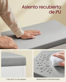 VASAGLE Zapatero, Banco Recibidor con 3 Compartimentos, Mueble Zapatero con Asiento Tapizado, 30 x 80 x 44 cm, Blanco Nube y Gris Paloma - Blanco - Ver 4