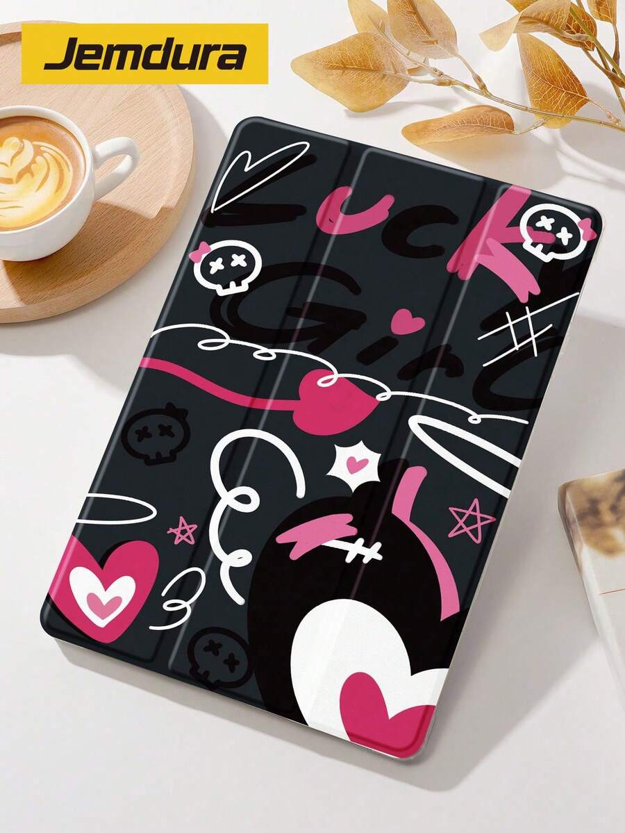 1 pièce Étui de protection pour tablette avec motif de diable sweetheart, anti-chute, avec porte-stylet, fonction de sommeil/réveil, compatible avec Samsung, Huawei, Xiaomi et iPad - Multicolore - Voir 1