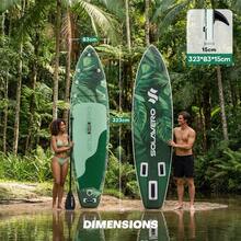 323/335cm Inflatable SUP Board With Accessories, 3 Removable Fins & Adjustable Paddle | Non-Slip Adult Paddle Board In Various Designs For All Water Activities - Green Jungle - View 8